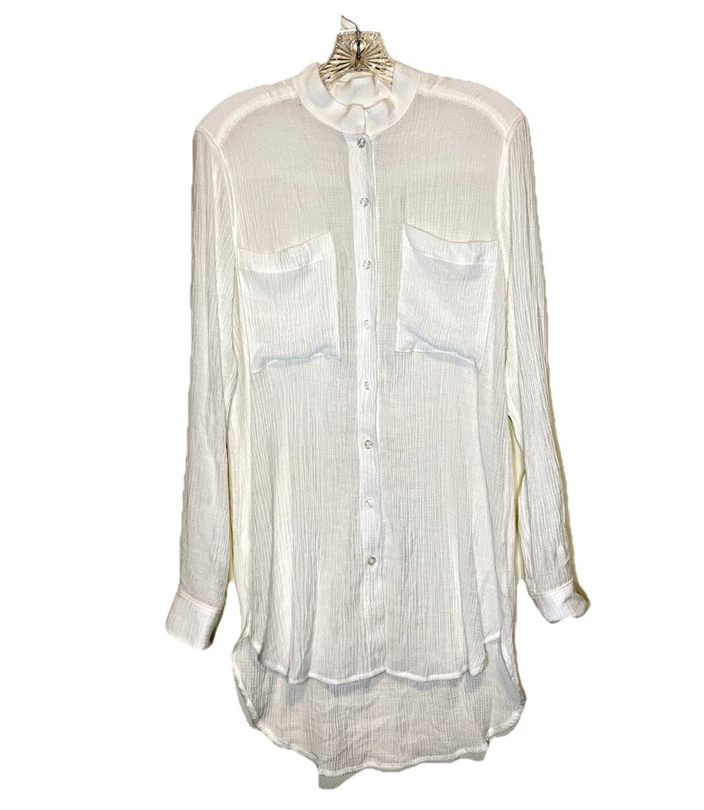 CCH Collection Women Ivory‎ Lightweight Gauzy Tunic Top Shirt Button Front XS